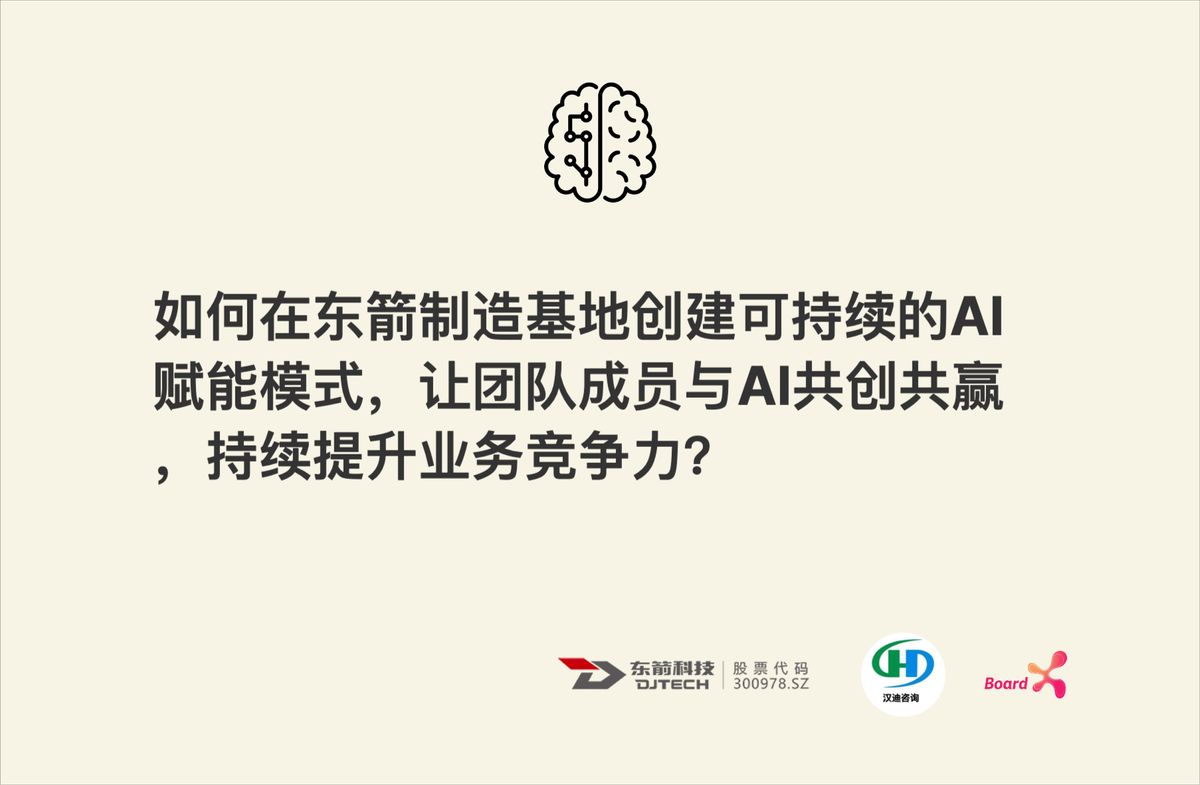 #3 Workshop: 如何在东箭制造基地创建可持续的AI赋能模式,让团队成员与AI共创共赢,持续提升业务竞争力?