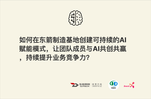 #3 Workshop: 如何在东箭制造基地创建可持续的AI赋能模式，让团队成员与AI共创共赢，持续提升业务竞争力？
